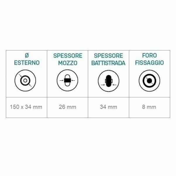 06033290 Ruota 6' gomma nera cerchio blu ausilio per disabili