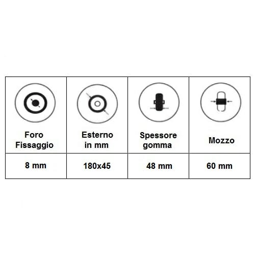 06069017 Ruota 180x45 Grigia con 6 raggi ausilio per disabili