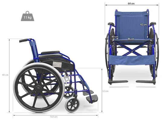 Sedia a rotelle pieghevole in alluminio, larghezza seduta 46 cm