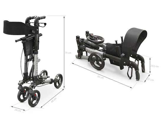 Deambulatore pieghevole con 4 ruote seduta e schienale