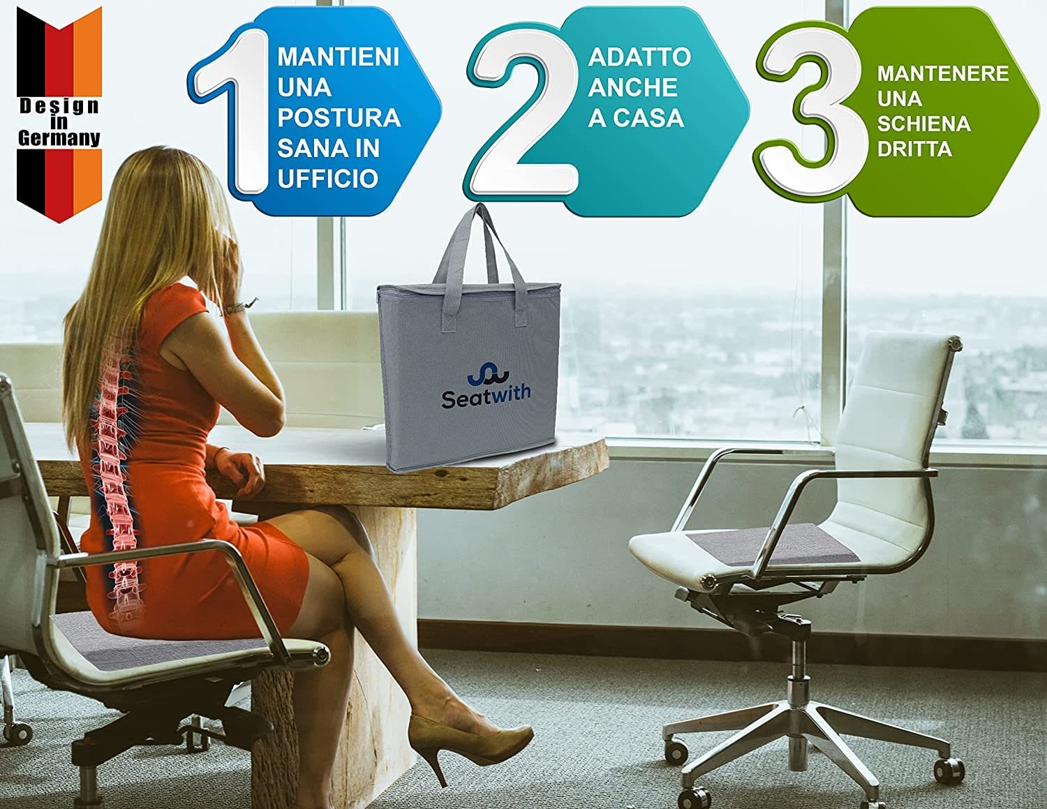 Comfortable Wedge Cushion - Office Chair Cushion with Non-Slip Cover and Carry Bag - Office Chair Cushion, Car Seat Cushion, Office Chair Cushion