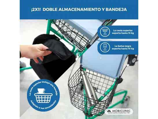 Rollator rollator 3 ruote in acciaio con cestino e copertura verde