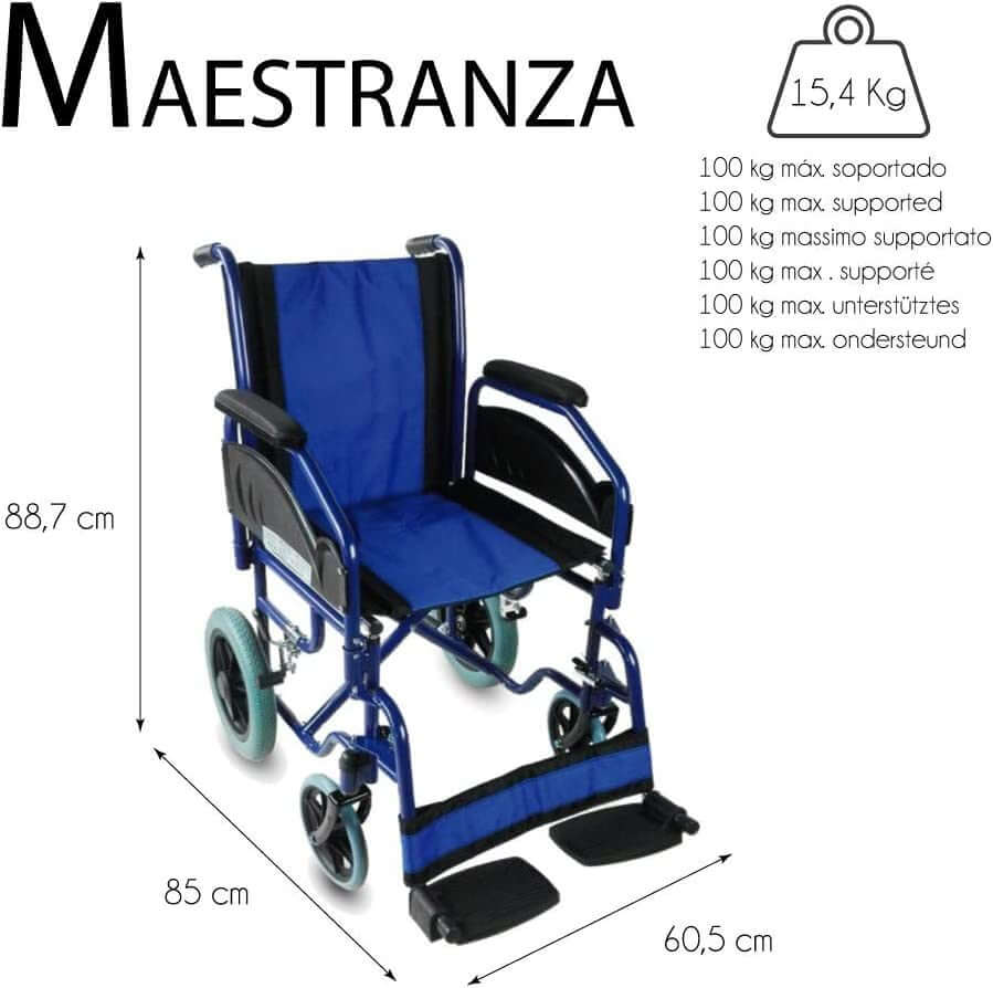 Carrozzina Pieghevole, Masterclass, Freni Di Stazionamento, Seduta Da 45 Cm ausilio per disabili