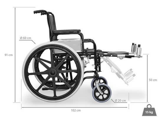 Carrozzina Wellcore con pedana elevabile in acciaio ausilio per disabili