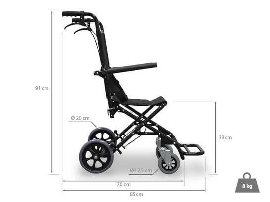 Carrozzina pieghevole Wellcore da trasporto in alluminio ausilio per disabili