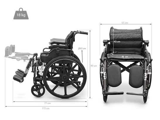 Carrozzina pieghevole in alluminio con braccioli abbattibili e ruote rimovibili ausilio per disabili