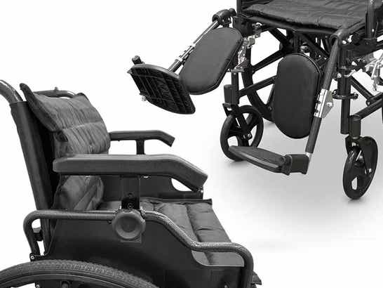 Carrozzina pieghevole in alluminio con braccioli abbattibili e ruote rimovibili ausilio per disabili