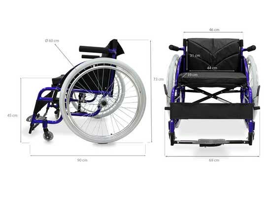 Carrozzina sportiva pieghevole larghezza 46 ausilio per disabili