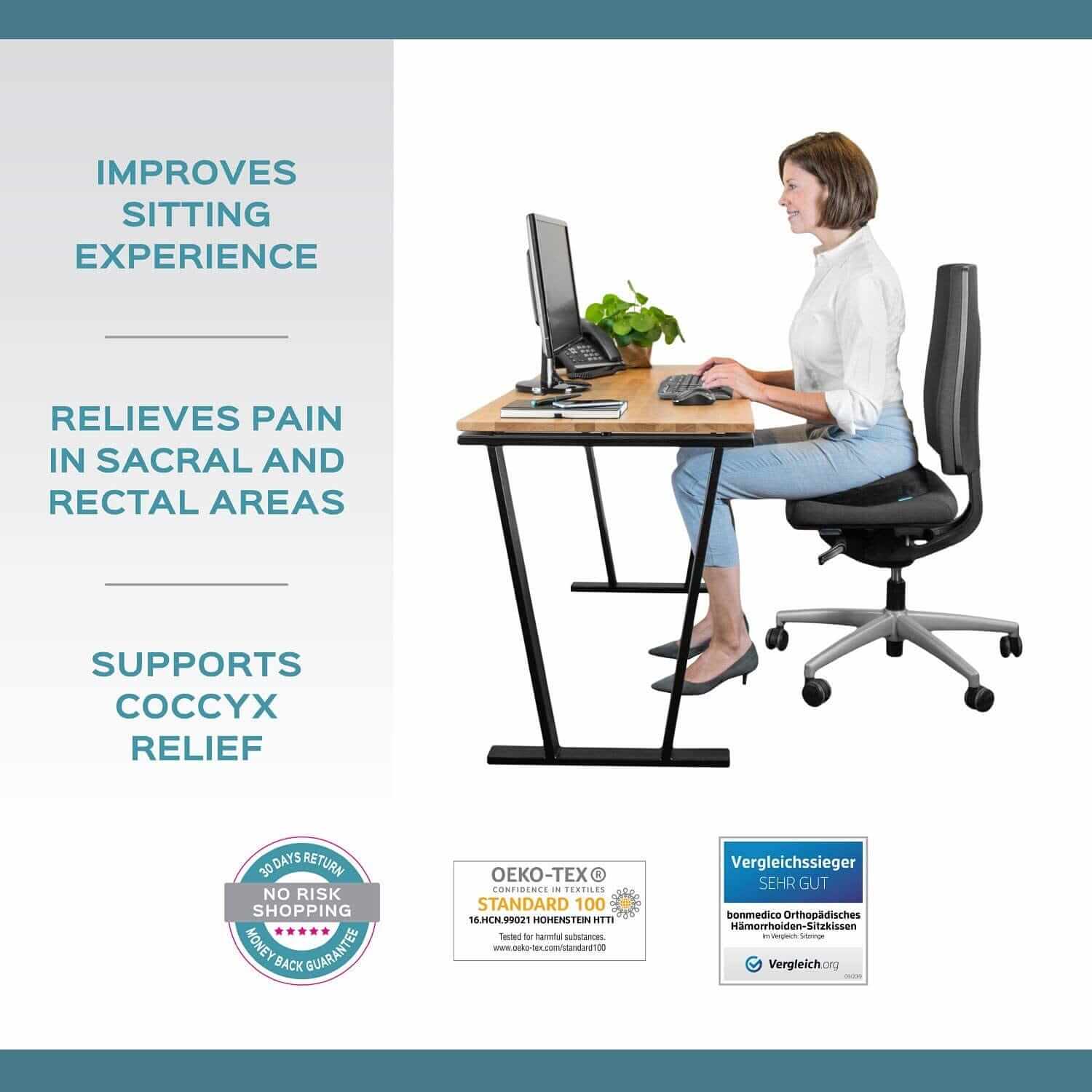 Cuscino Antidecubito - Ciambella Ortopedica in Memory Foam E Gel - Sedile Ergonomico per Schiena E Coccige - per Gaming, Auto E Ufficio ausilio per disabili