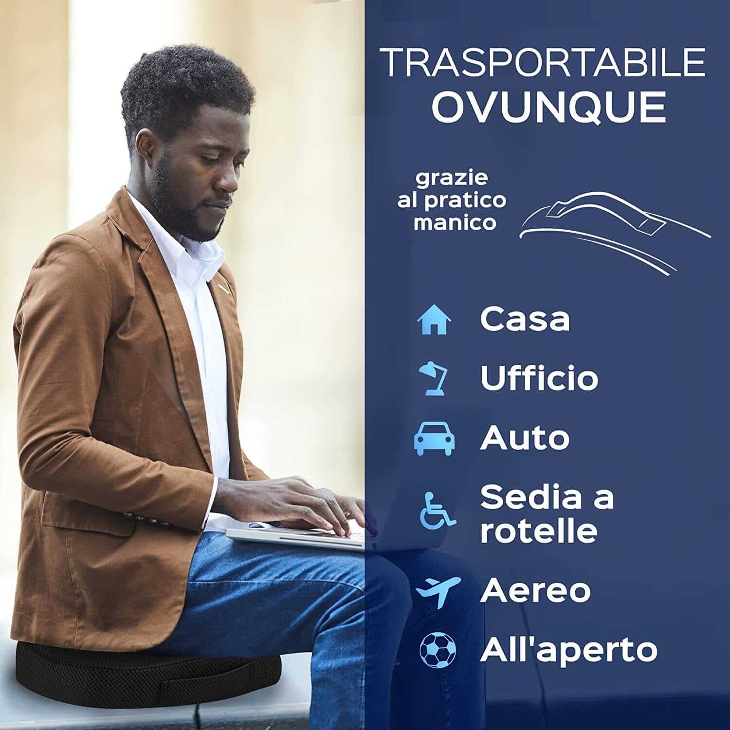 Cuscino Antidecubito - Cuscino Ortopedico Posturale per Casa, Ufficio E Auto - Rialzo per Sedia Ergonomico in Memory Foam - Supporto Lombar ausilio per disabili