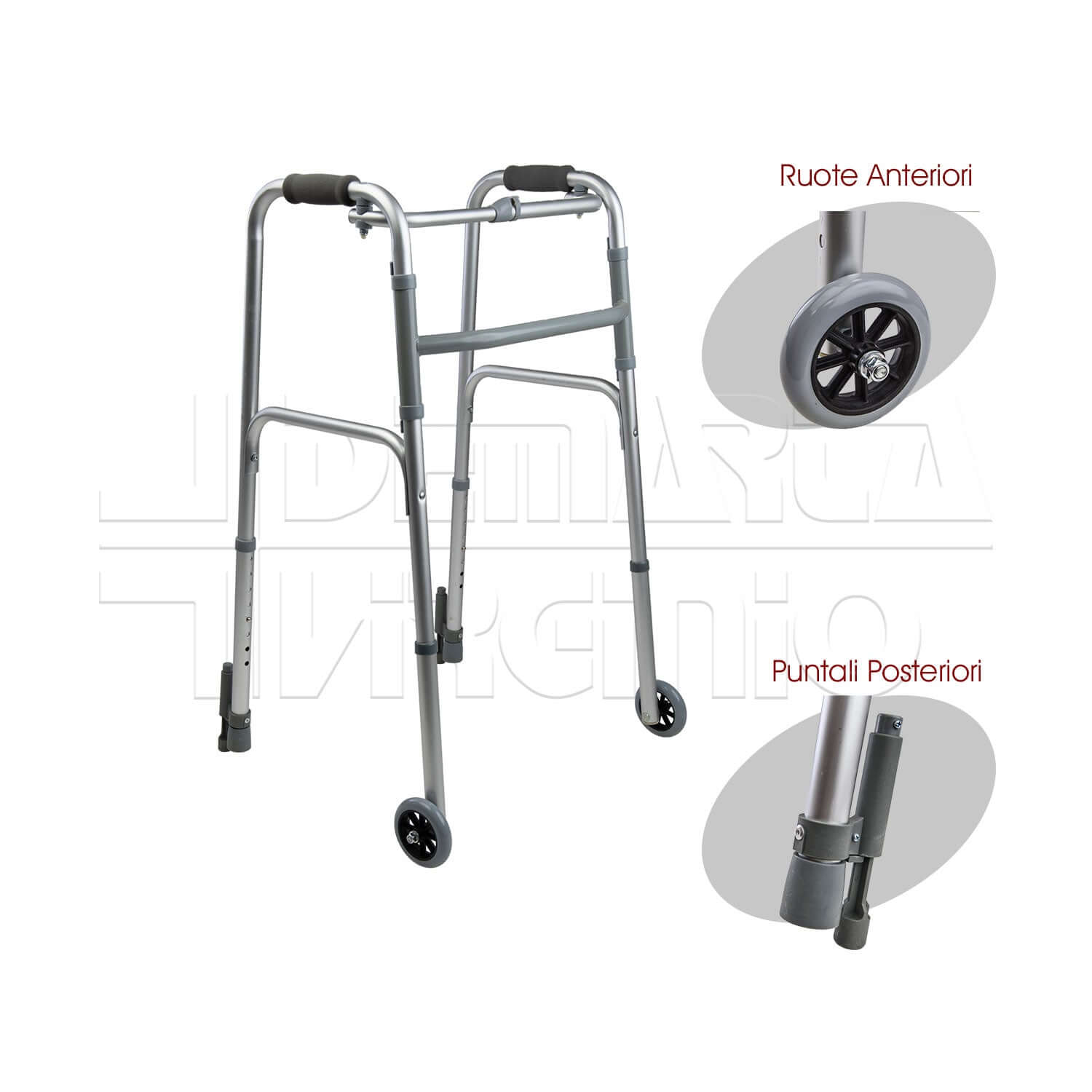 Deambulatore 2 Ruote 2 Puntali con Freno a Pressione ausilio per disabili