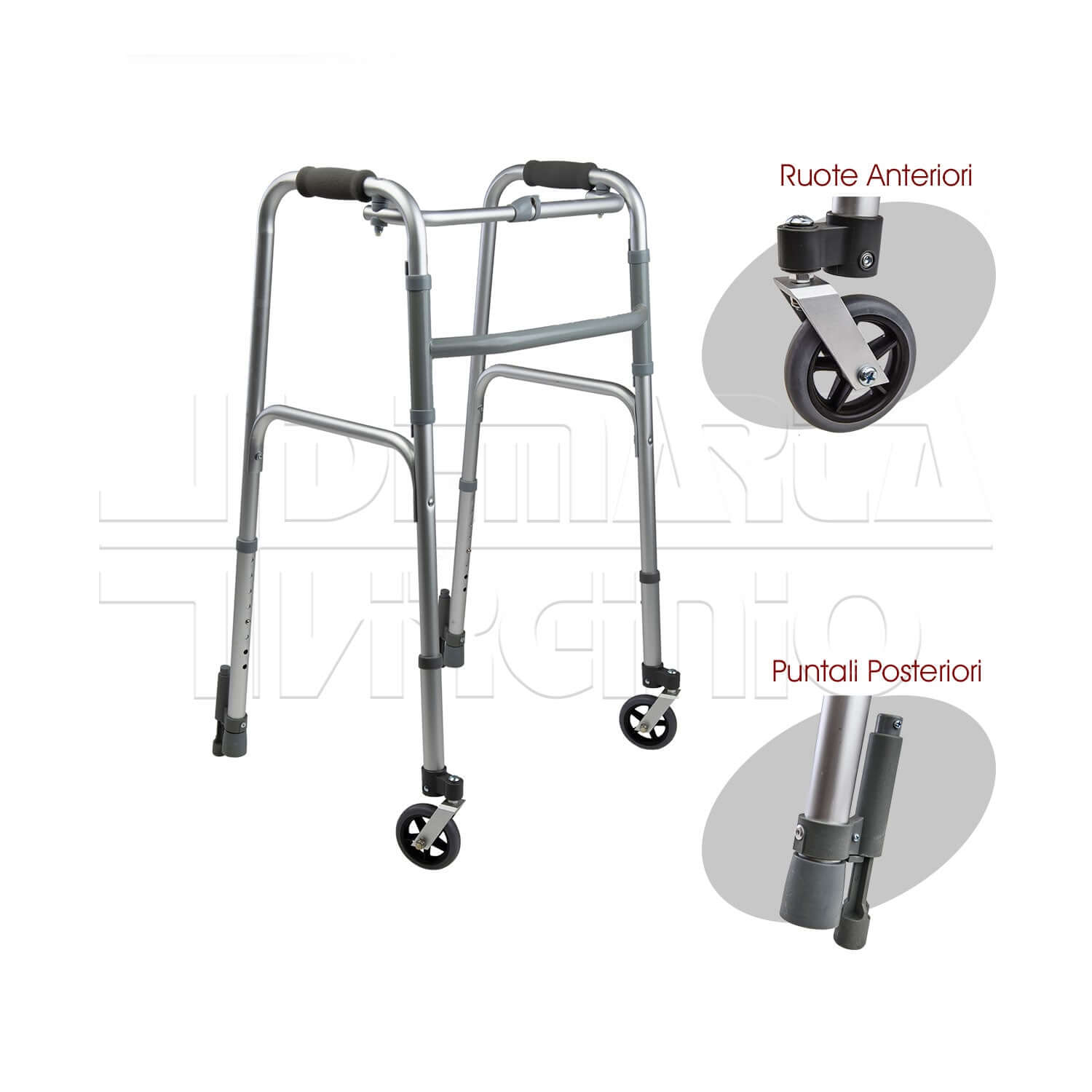 Deambulatore 2 Ruote 2 Puntali con Freno a Pressione ausilio per disabili