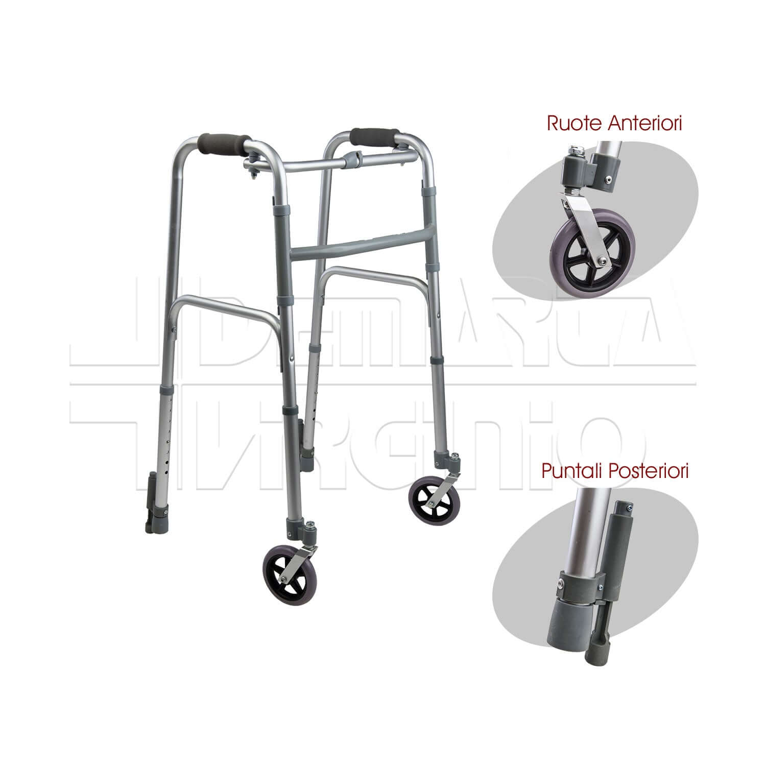 Deambulatore 2 Ruote 2 Puntali con Freno a Pressione ausilio per disabili