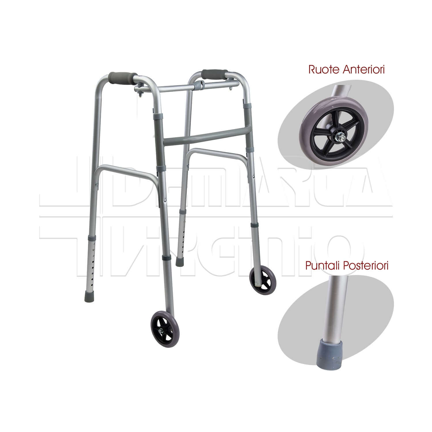 Deambulatore 2 Ruote 2 Puntali ausilio per disabili