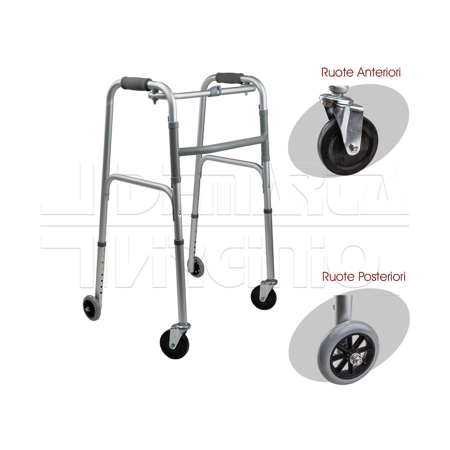 Deambulatore 4 Ruote Posteriori Fisse ausilio per disabili