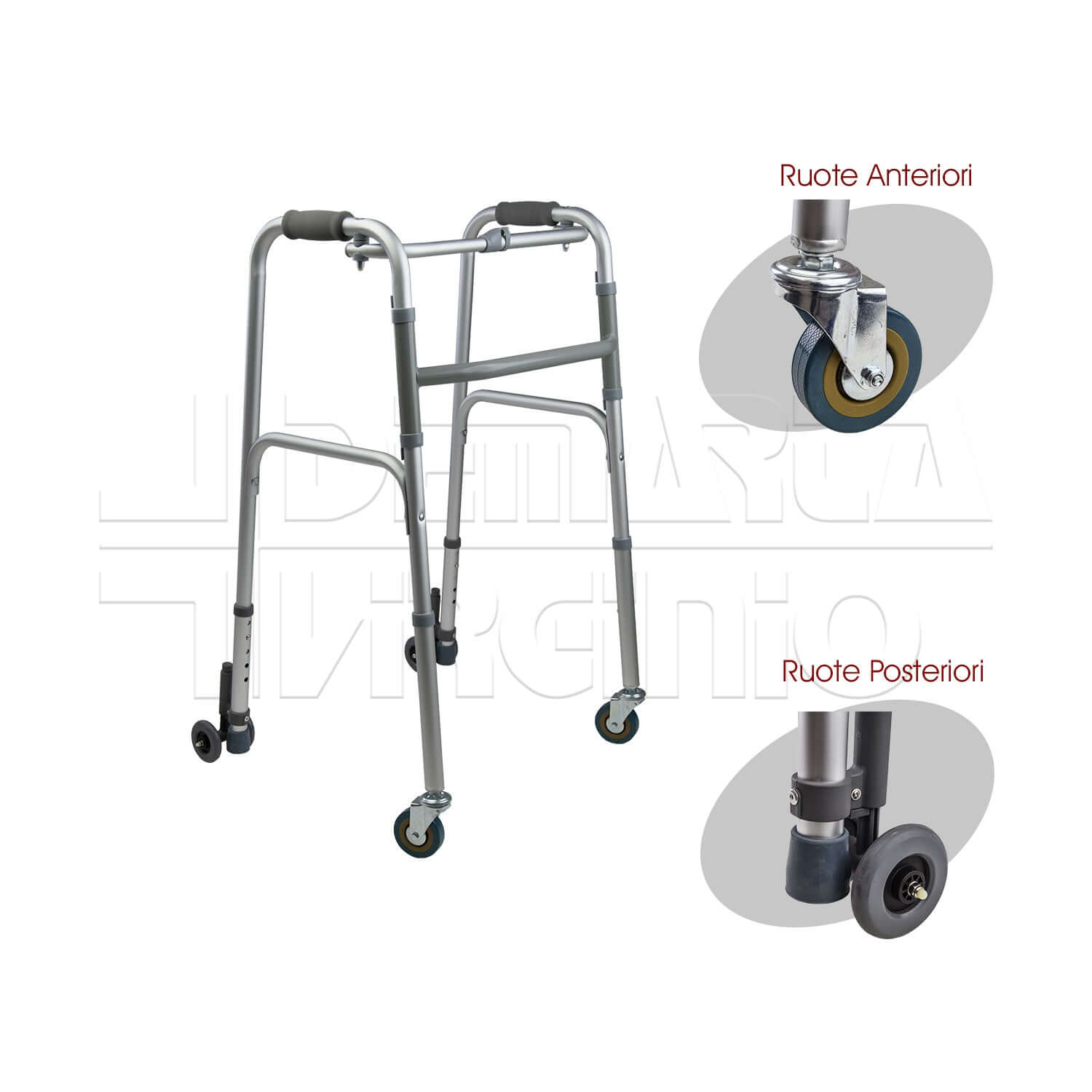 Deambulatore 4 Ruote Posteriori Gemellate ausilio per disabili