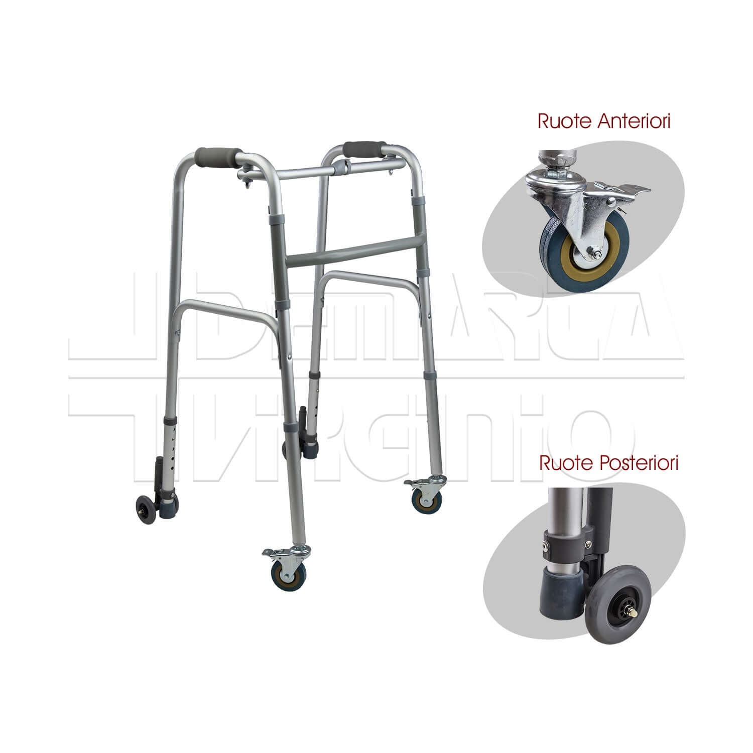 Deambulatore 4 Ruote Posteriori Gemellate ausilio per disabili