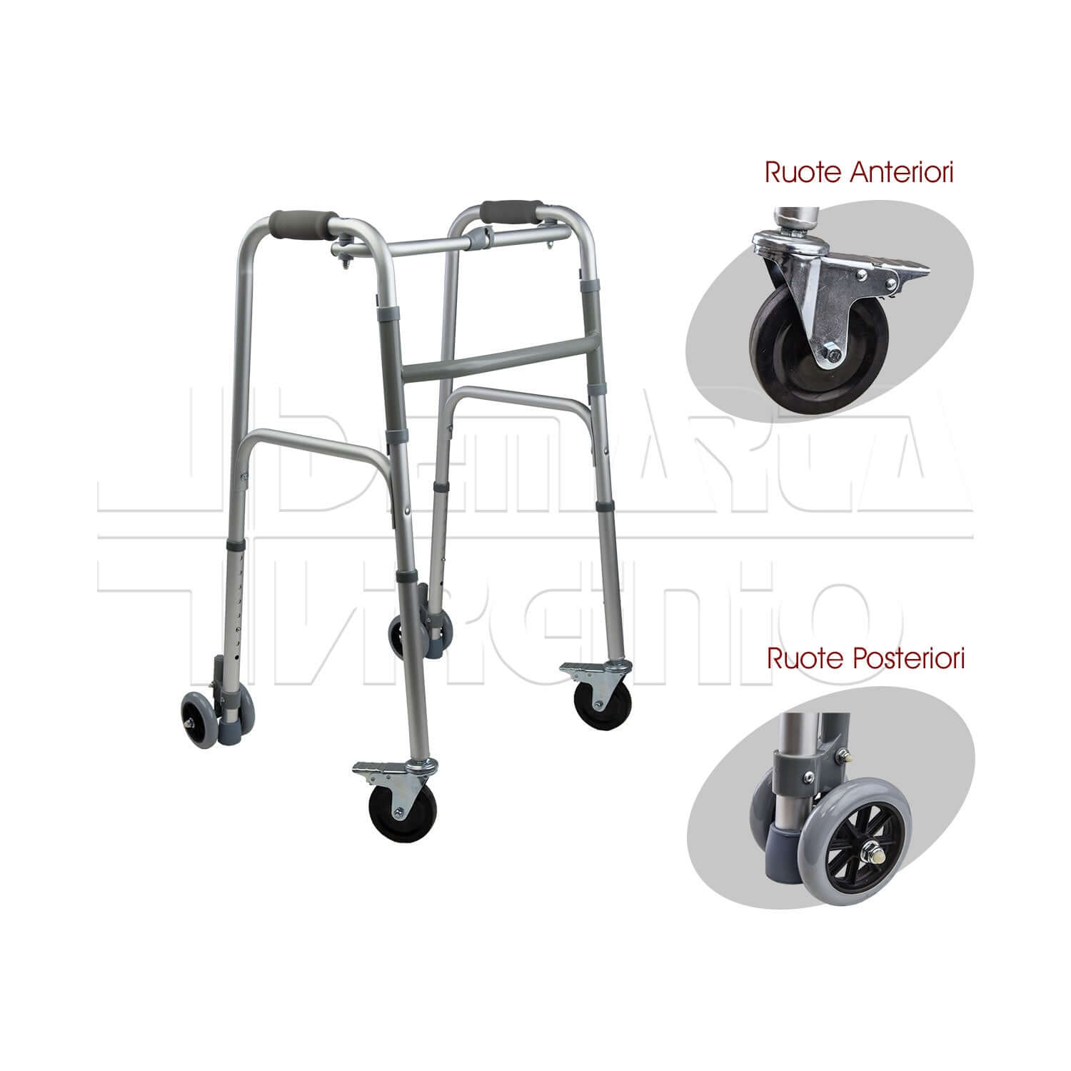 Deambulatore 4 Ruote Posteriori Gemellate ausilio per disabili
