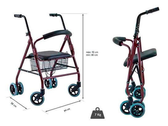 Deambulatore con ruote sedia e cestello ausilio per disabili