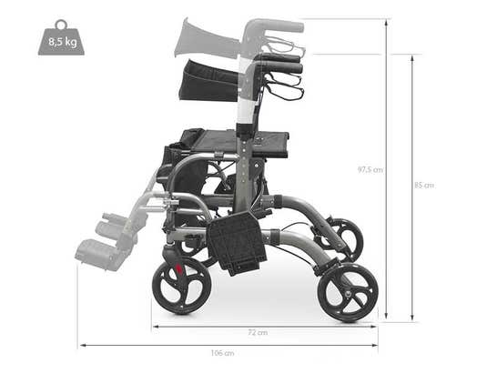Deambulatore e sedia pieghevole in alluminio con ruote ausilio per disabili