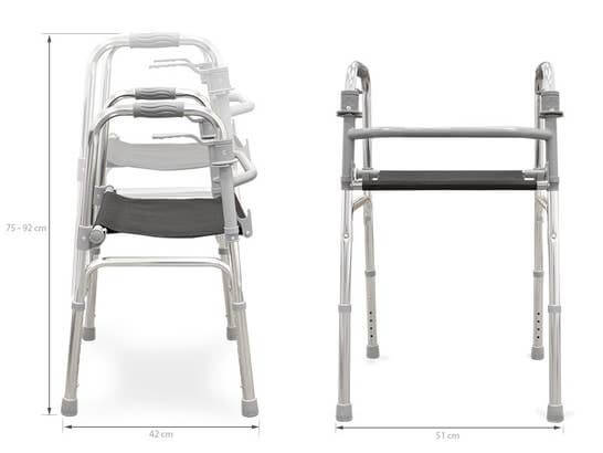 Deambulatore in alluminio con sedile ausilio per disabili