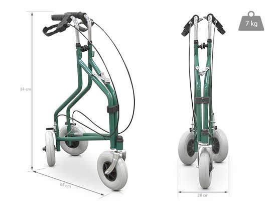 Deambulatore pieghevole con 3 ruote cestello e zaino ausilio per disabili