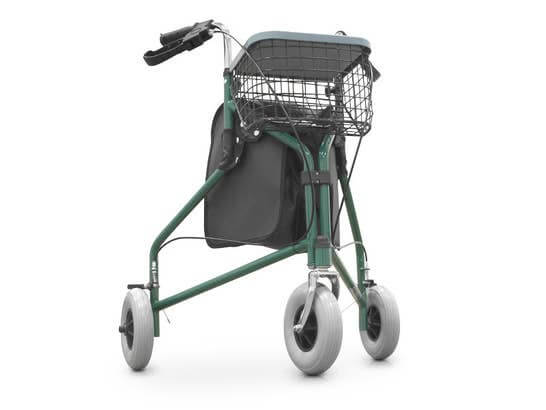 Deambulatore pieghevole con 3 ruote cestello e zaino ausilio per disabili