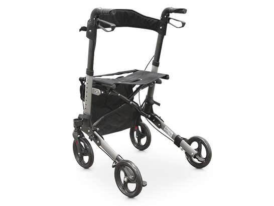 Deambulatore pieghevole con 4 ruote seduta e schienale ausilio per disabili