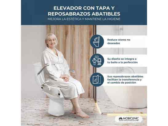 Elevatore WC regolabile e inclinabile con coperchio e braccioli abatibili ausilio per disabili