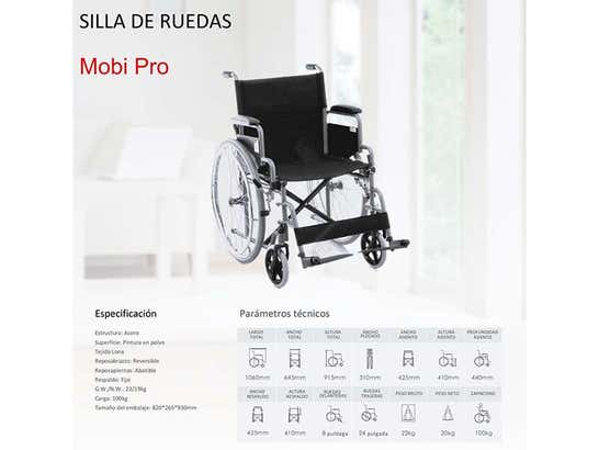 Sedia a rotelle pieghevole in acciaio MOBI PRO con poggiagambe pieghevoli