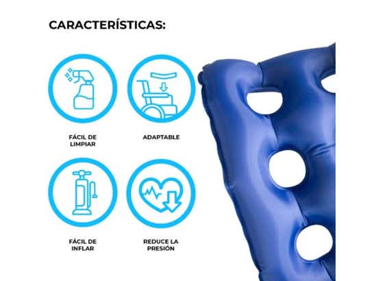 Cuscino hinchable quadrato AIR-02 con inflador, 44 x 44 x 7 cm, blu