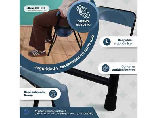 Sedia con WC Timón in acciaio nero e bianco, con schienale, senza coperchio