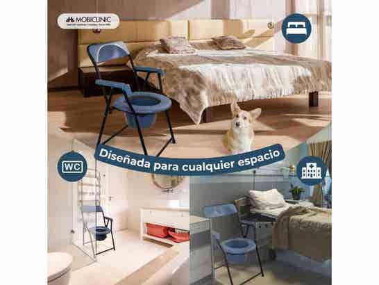 Sedia con WC Timón in acciaio nero e bianco, con schienale, senza coperchio