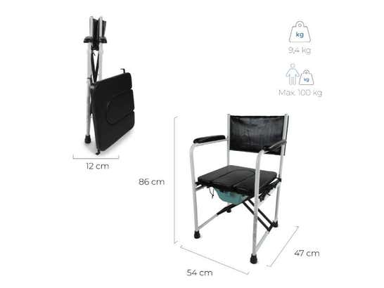 Sedia WC Pieghevole in Acciaio Mod. Ebro Bianco e Nero 100 kg