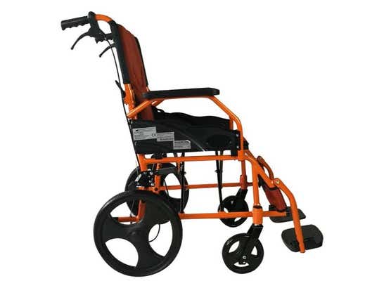 Sedia a rotelle pieghevole in alluminio 41 cm, colore arancione e nero