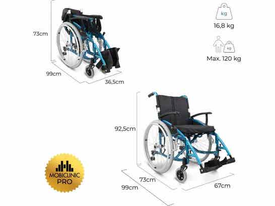 Sedia a rotelle in alluminio 24" modello Venecia 43 cm (turchese)