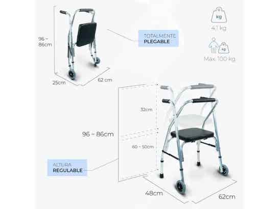 Rollator ortopedico Compostela con 2 ruote, plegabile e regolabile