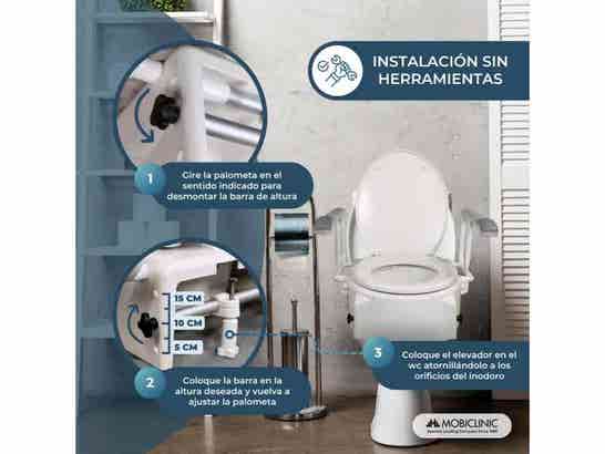 Elevatore WC regolabile e inclinabile con coperchio e braccioli abatibili