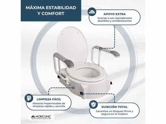 Elevatore WC regolabile e inclinabile con coperchio e braccioli abatibili