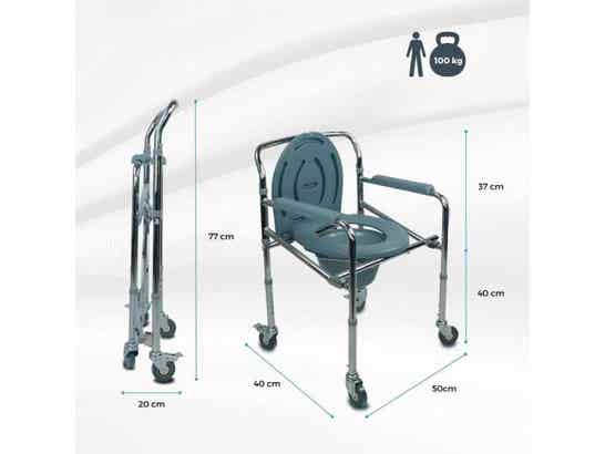 Sedia WC in acciaio con ruote, altezza regolabile, Mod. Molle, argento