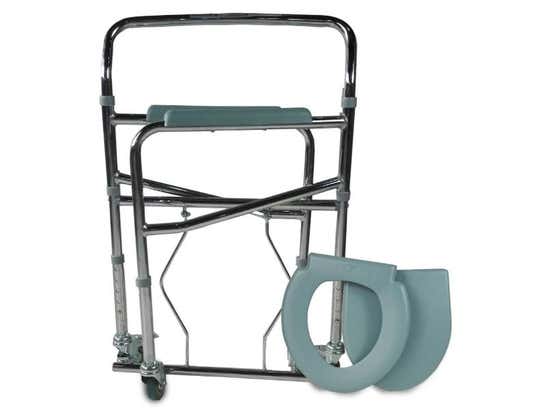 Sedia WC in acciaio con ruote, altezza regolabile, Mod. Molle, argento