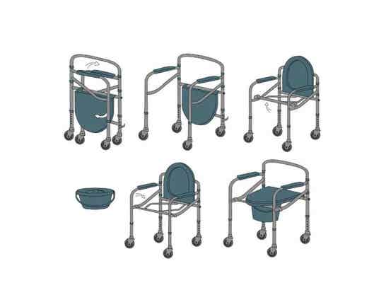 Sedia WC in acciaio con ruote, altezza regolabile, Mod. Molle, argento