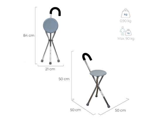 Bastone Tricopode Pieghevole con Sedile Ergonomico - Mod. Gloria