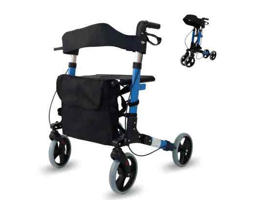 Rollator Trajano 4 ruote con seggiolino per anziani Celeste