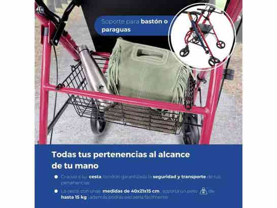 Rollator 2 in 1 Colón Burdeos con freni alle maniglie e sedia