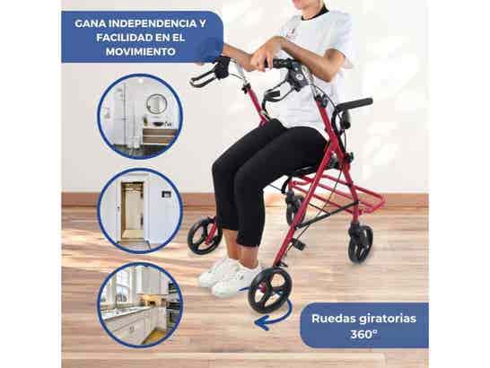 Rollator 2 in 1 Colón Burdeos con freni alle maniglie e sedia