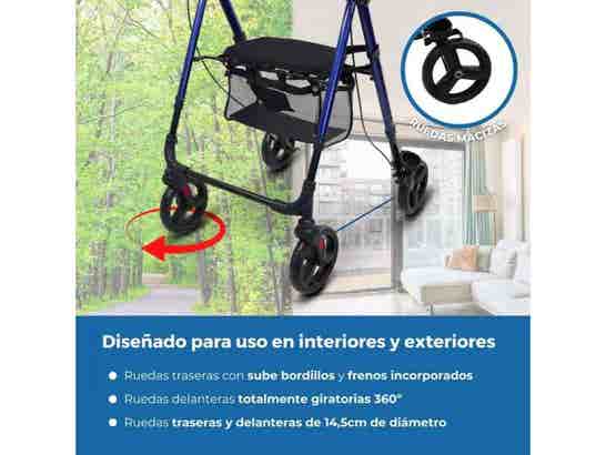 Rollator 4 ruote in alluminio con freni, modello Augusto, colore blu