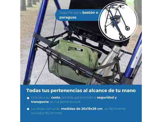 Rollator 4 ruote in alluminio con freni, modello Augusto, colore blu
