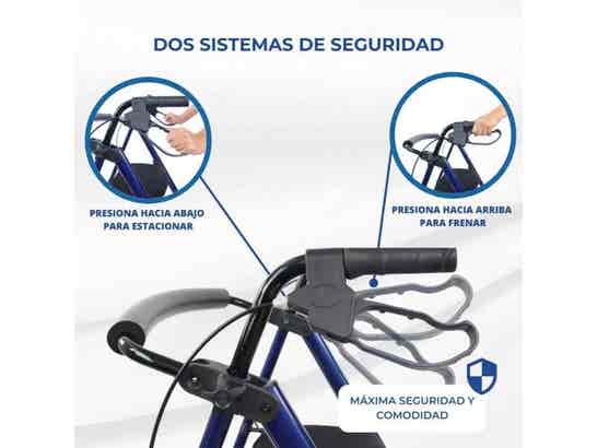 Rollator 4 ruote in alluminio con freni, modello Augusto, colore blu