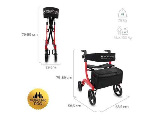 Rollator Invicto X1 con 4 Ruote, Sedile e Cesta di Trasporto